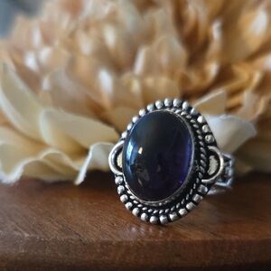 Dark Amethyst 925 Sterling Silver Ring Size 6¾ NEW